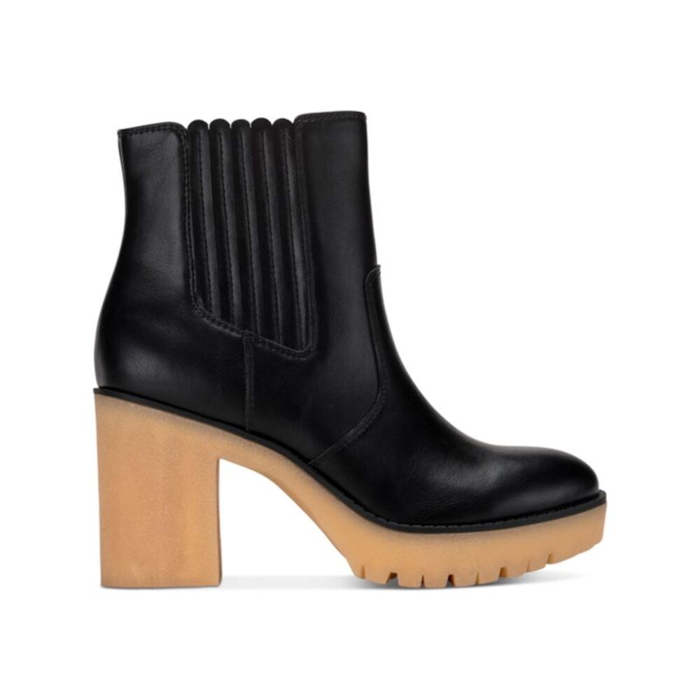 SUN STONE Womens Black 1" Platform Lennii Round Toe Block Heel Booties 8 M